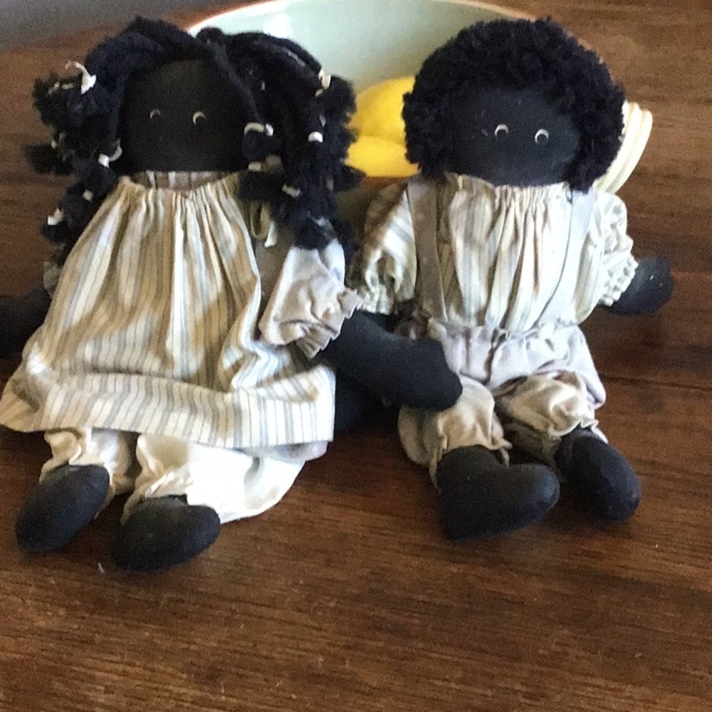 Vintage Black Americana Male & Female cloth rag doll braids